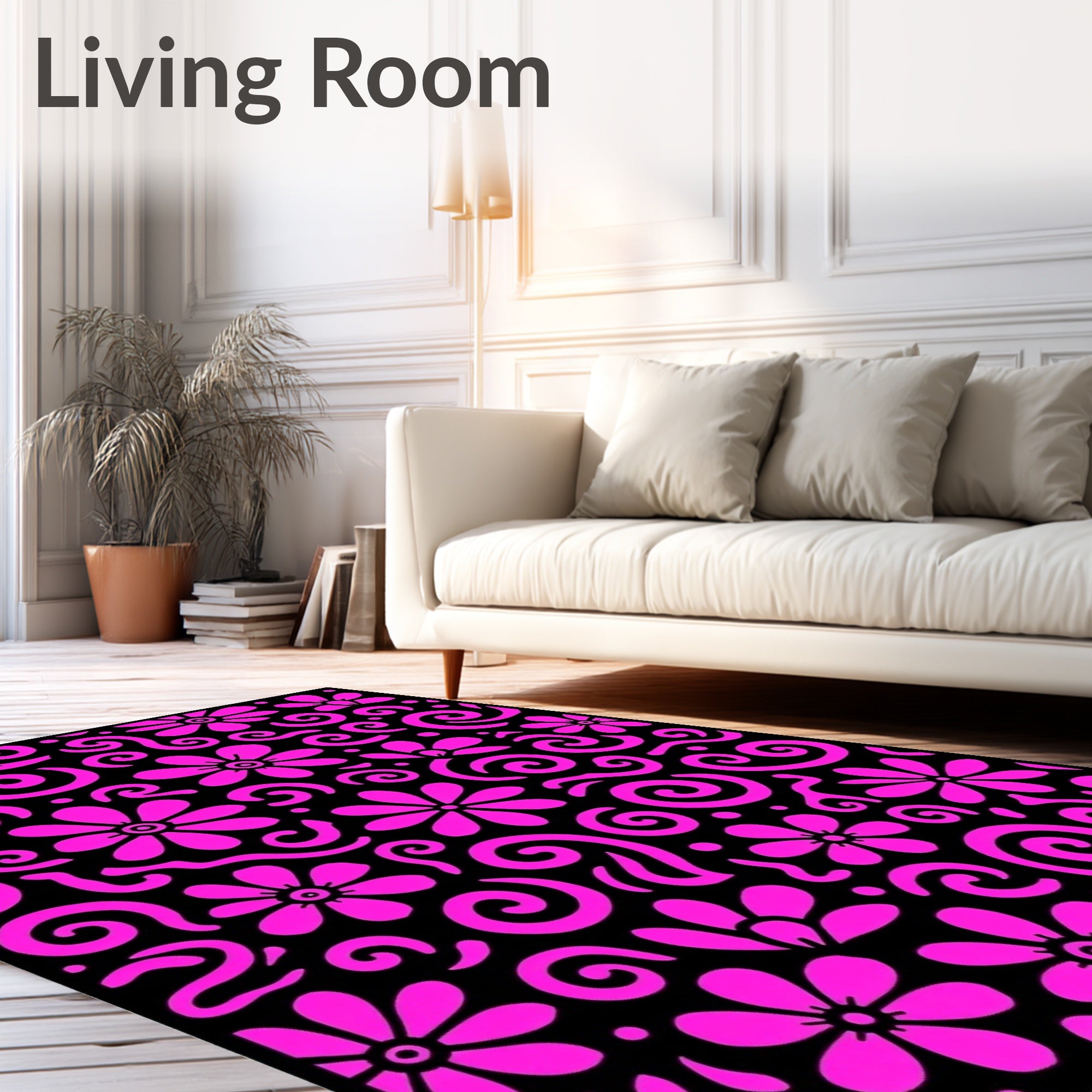 Whimsical Pink Floral Swirl Pattern Rug