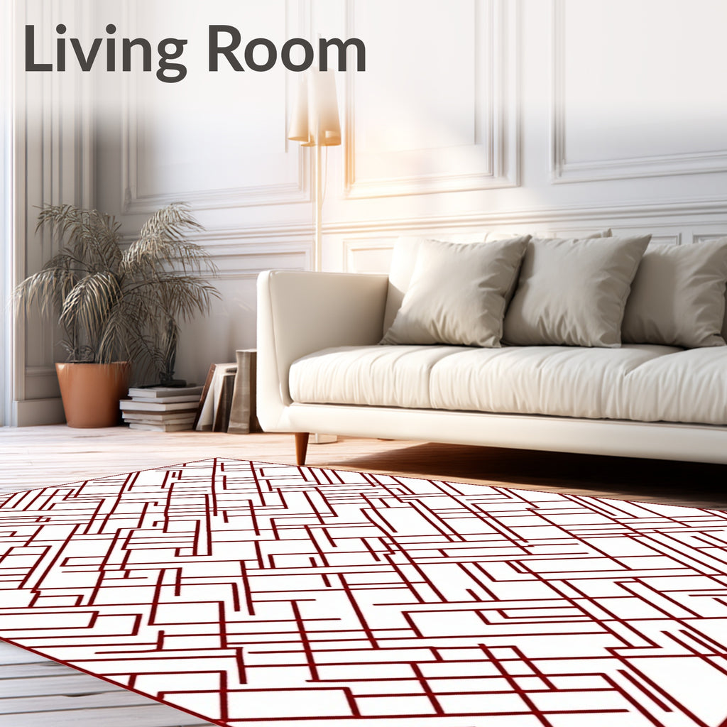 Abstract Geometric Red Lines Pattern Rug
