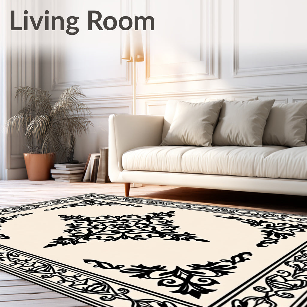 Classic Black Floral Centerpiece Rug