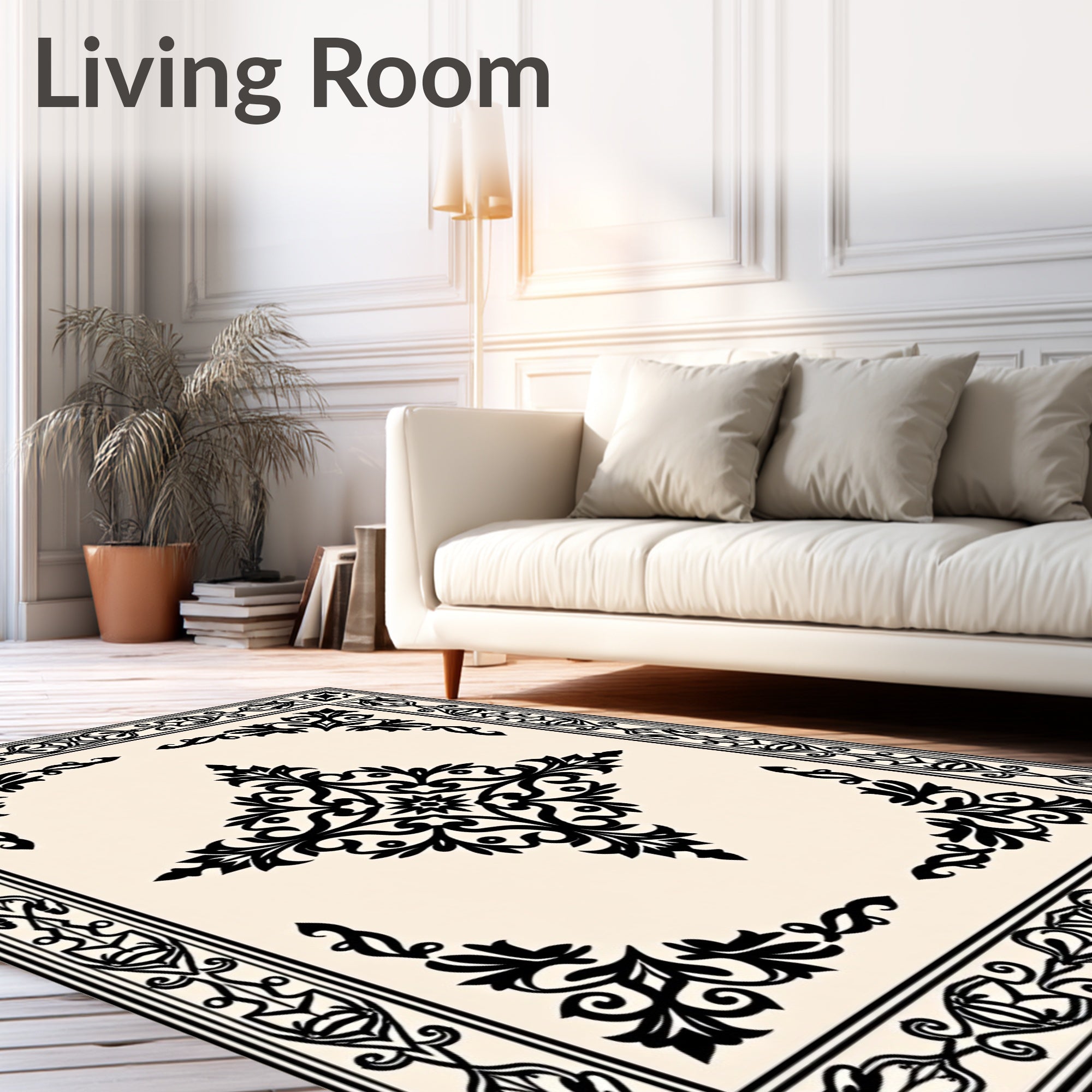 Classic Black Floral Centerpiece Rug