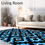 Geometric Blue White Repetitive Pattern Rug