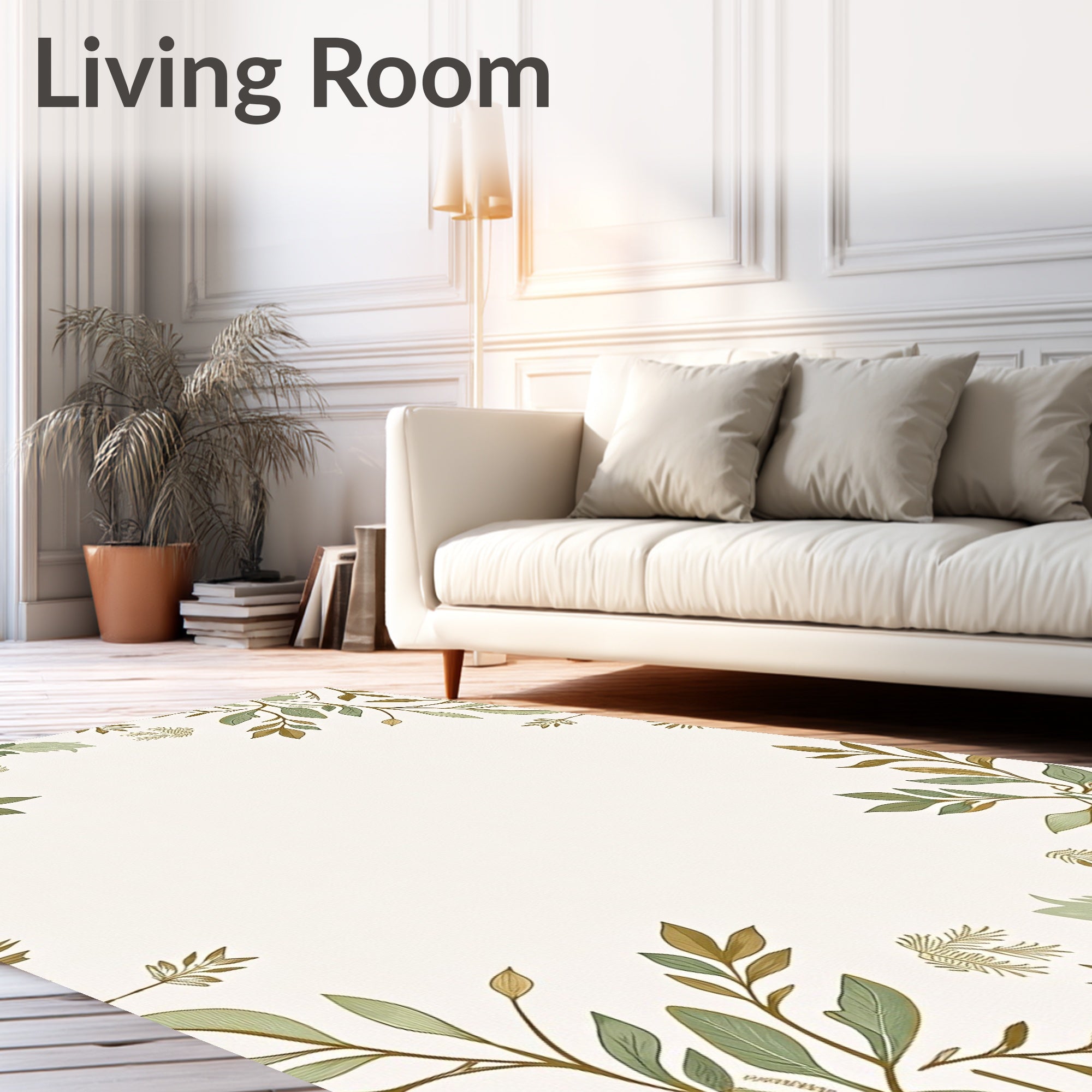 Botanical Border With Subtle Earth Tones Rug