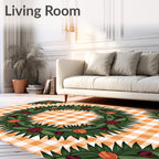 Green Wreath with Berries Orange Gingham Rug