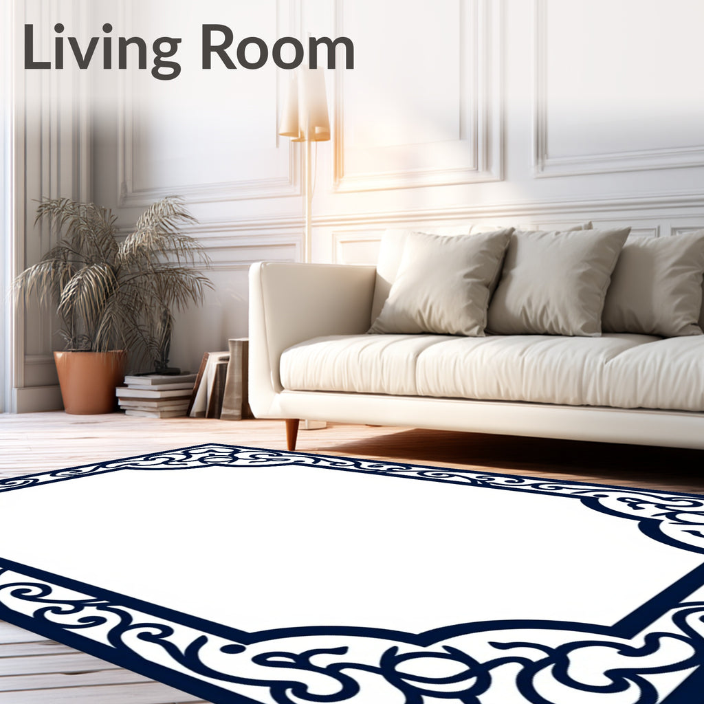 Elegant Ornate Dark Blue Scrollwork Rug