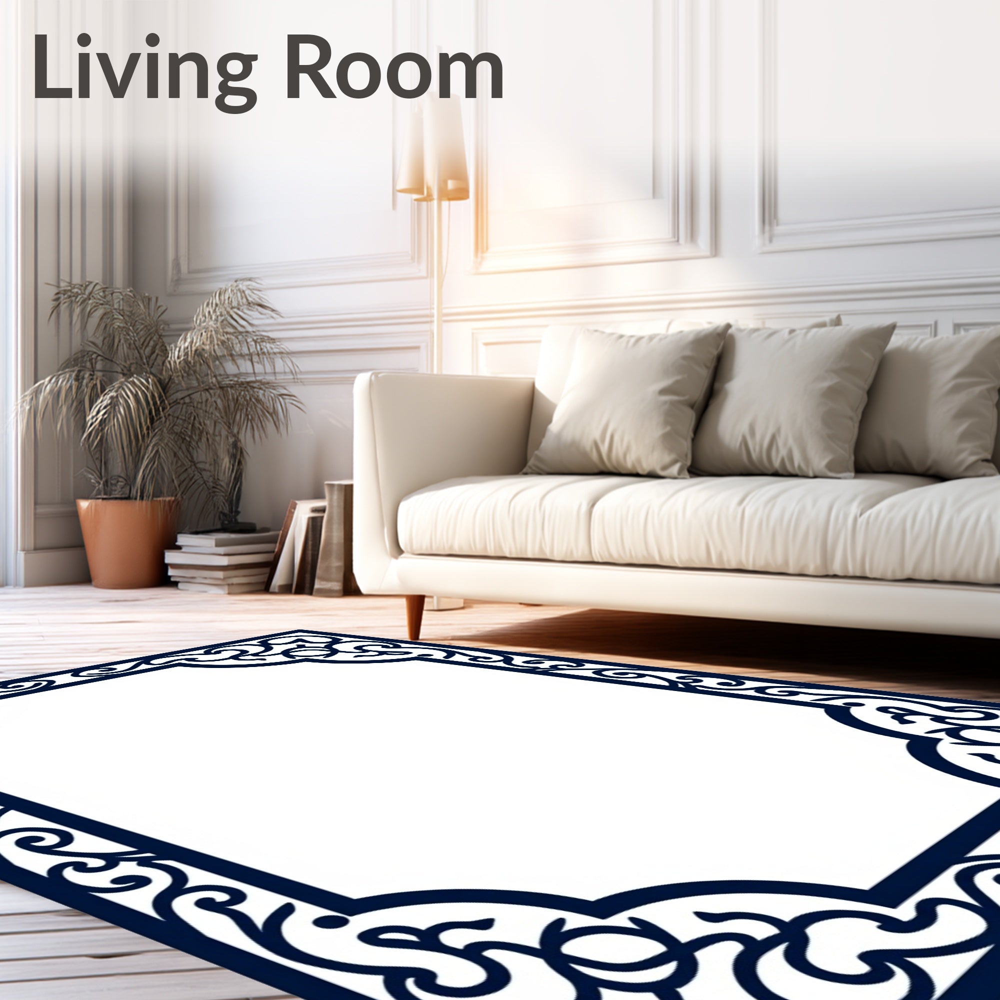 Elegant Ornate Dark Blue Scrollwork Rug