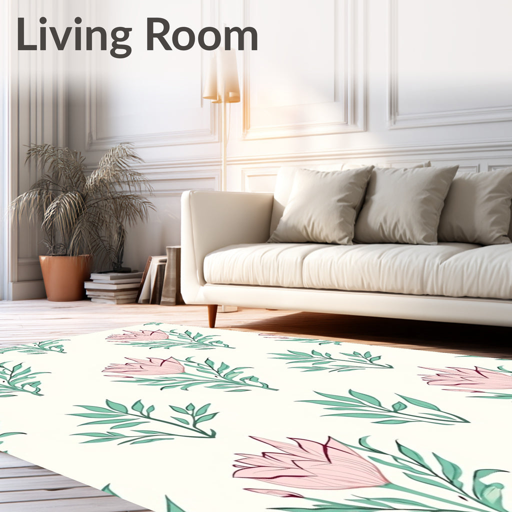 Pink Floral Botanical Pattern Design Rug