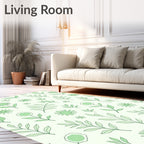 Delicate Green Floral Botanical Pattern Rug
