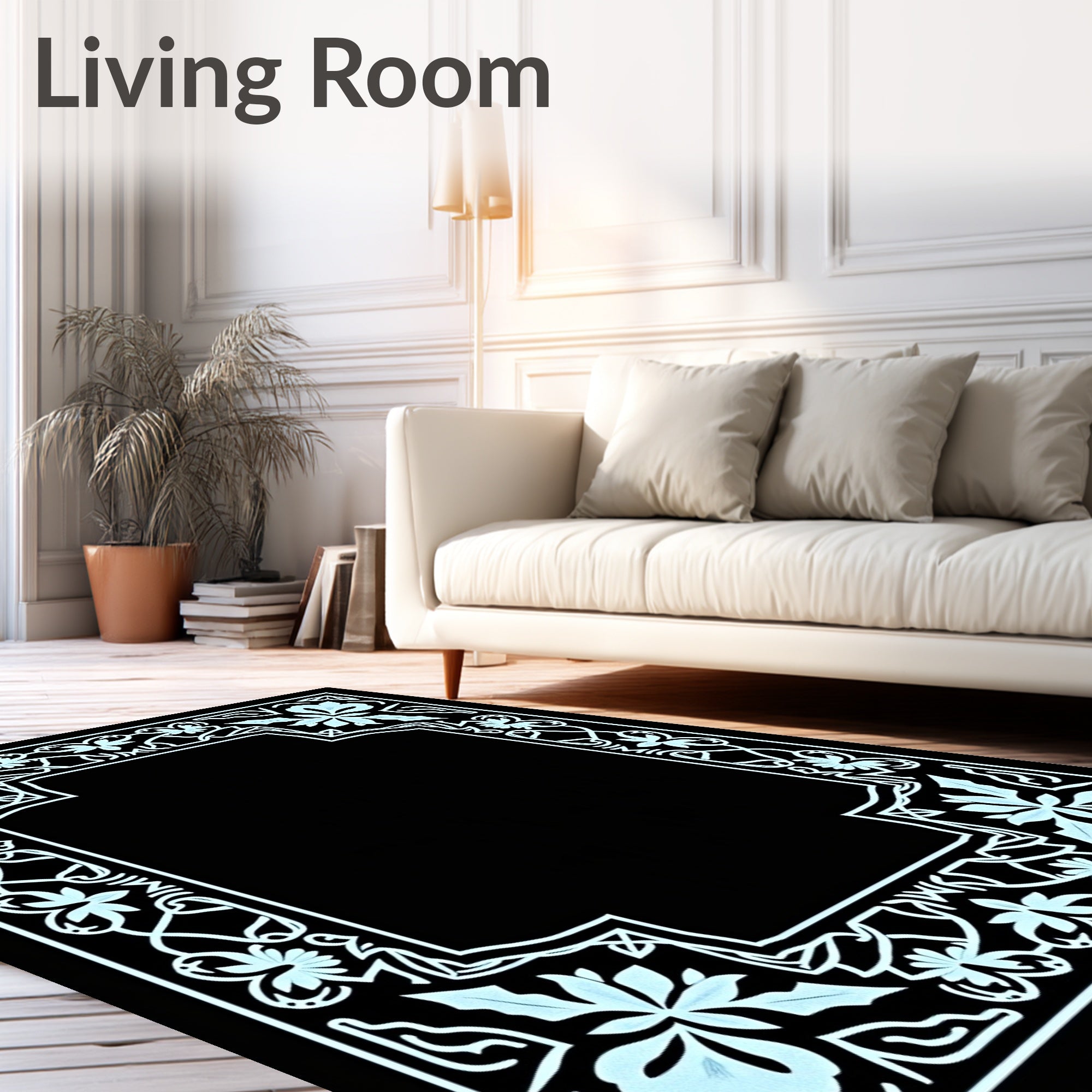 White Floral Scrollwork Accent Rug