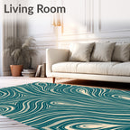 Teal and Cream Flowing Lines Design Rug