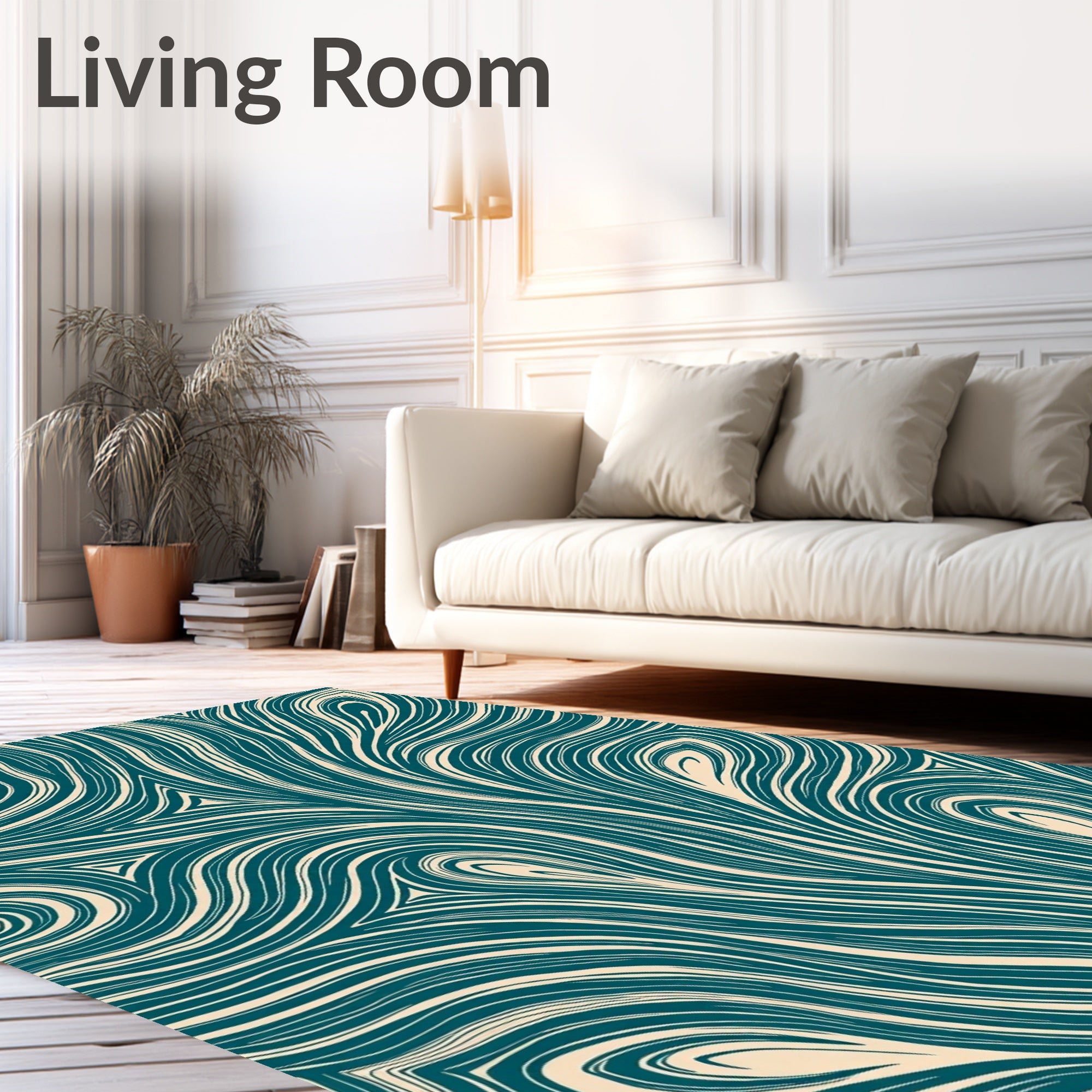 Teal and Cream Flowing Lines Design Rug