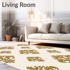 Ornate Gold Leaf Damask Pattern Rug