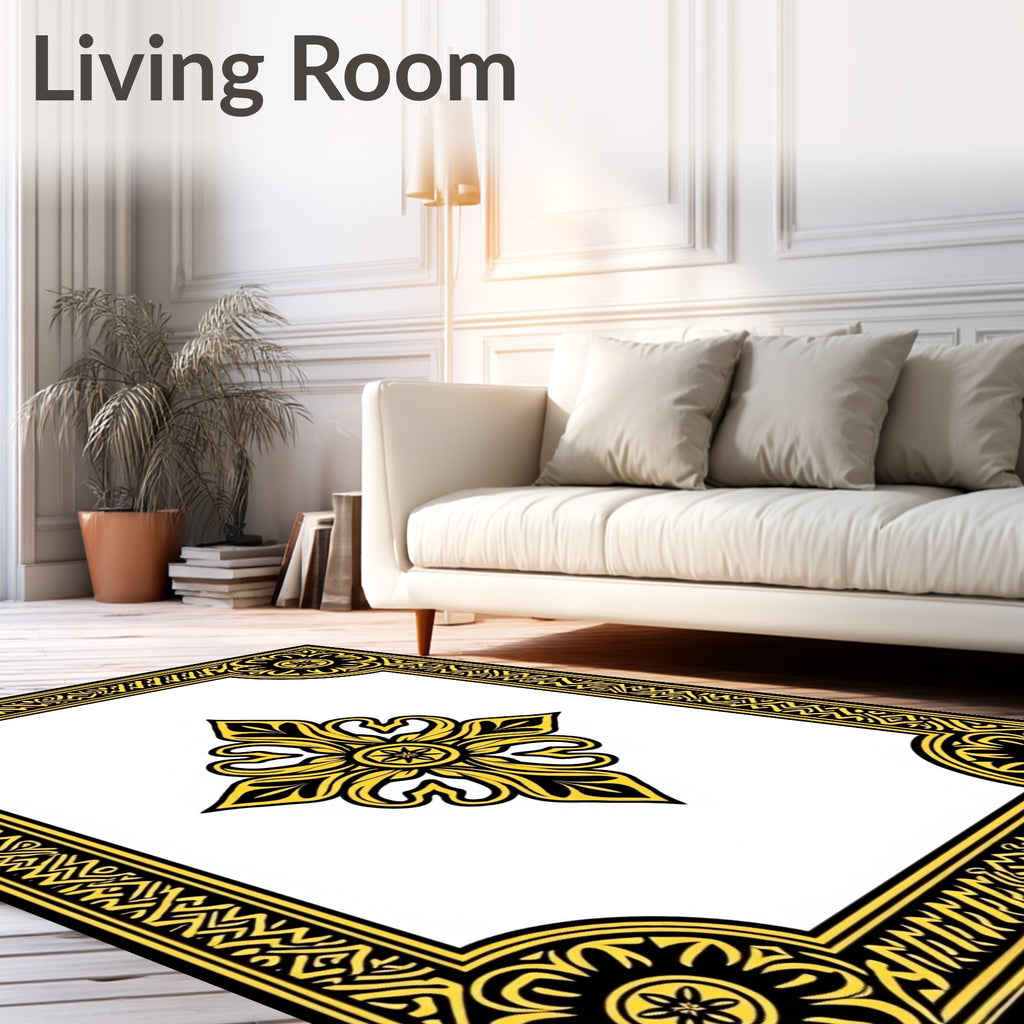 Ornate Gold Floral Centerpiece Frame Rug