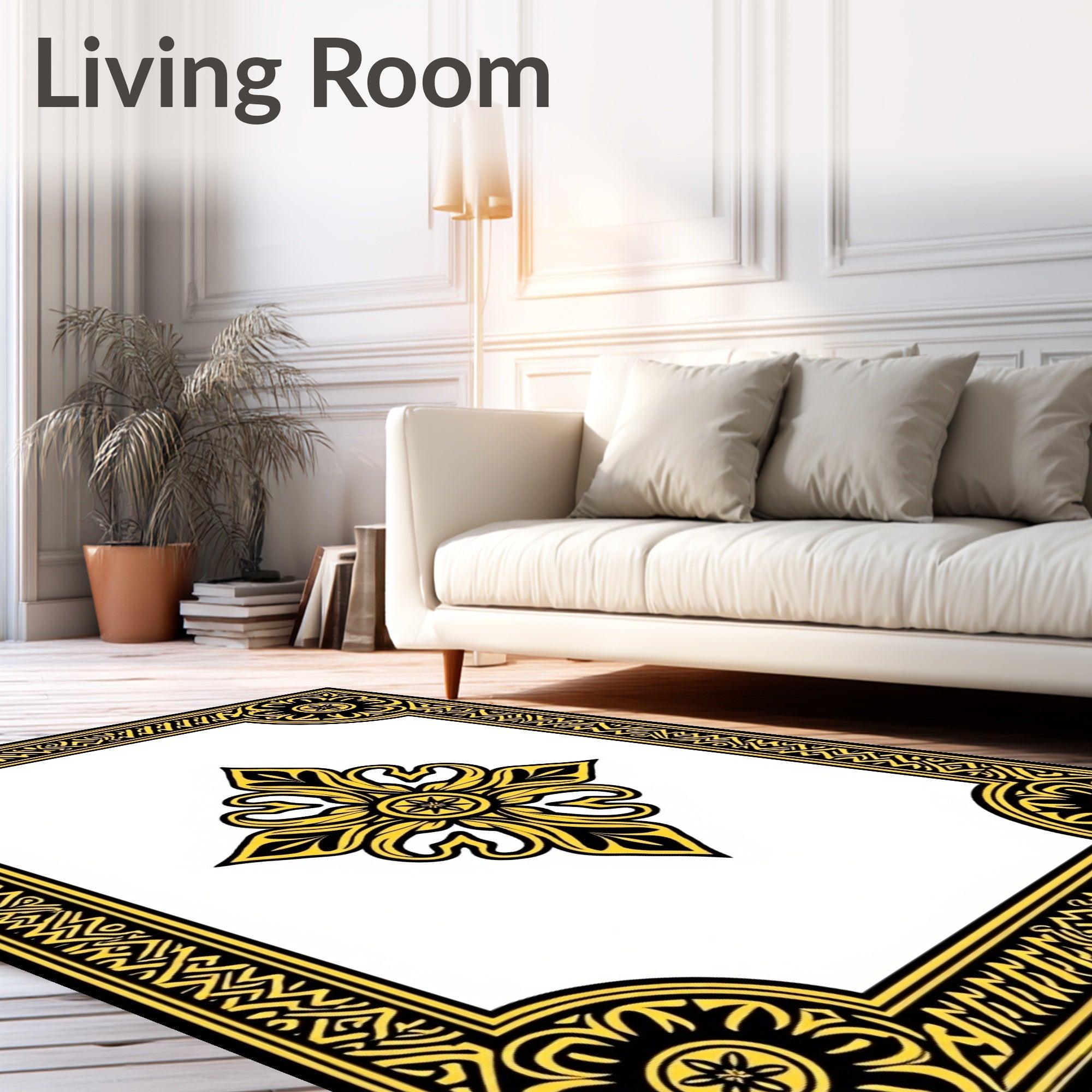 Ornate Gold Floral Centerpiece Frame Rug