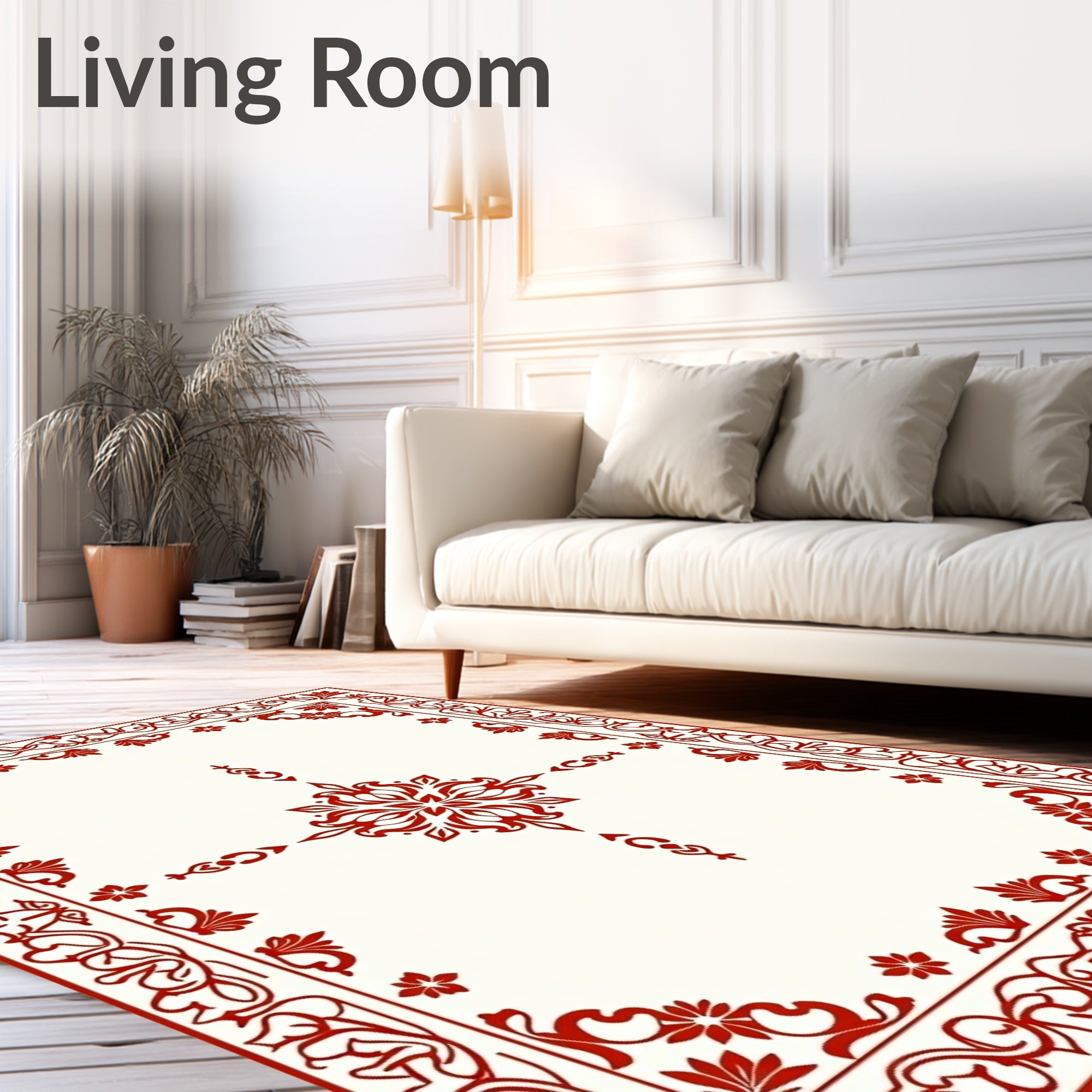 Red Floral Bordered Elegant Design Rug