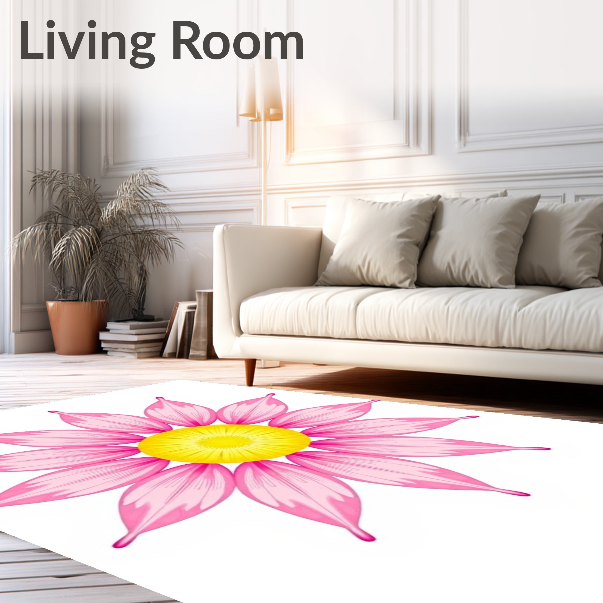 Pink Daisy Floral Radiating Pattern Rug
