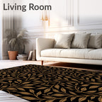 Elegant Gold Leaf Branch Pattern Rug