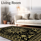 Golden Sunburst Botanical Border Rug