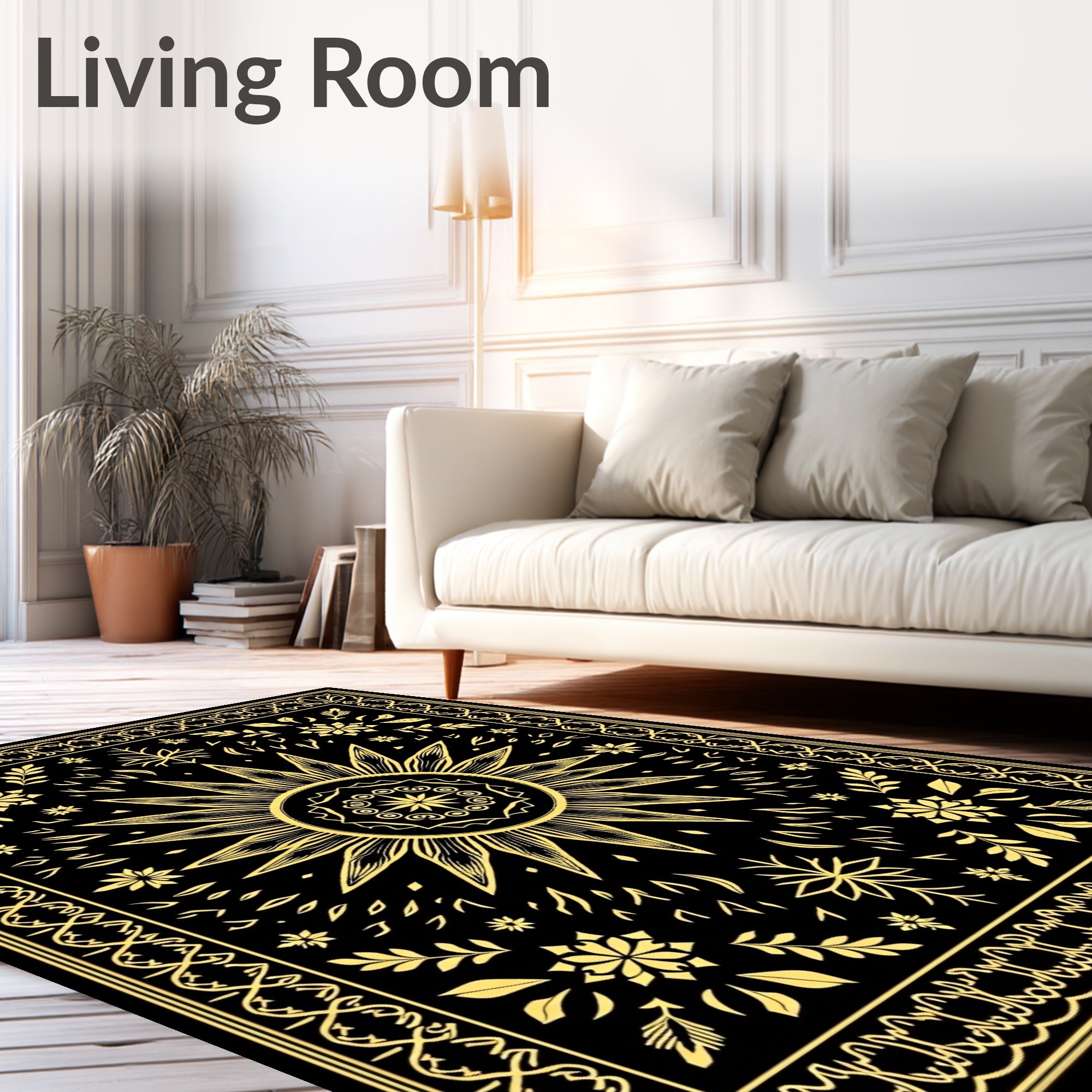 Golden Sunburst Botanical Border Rug
