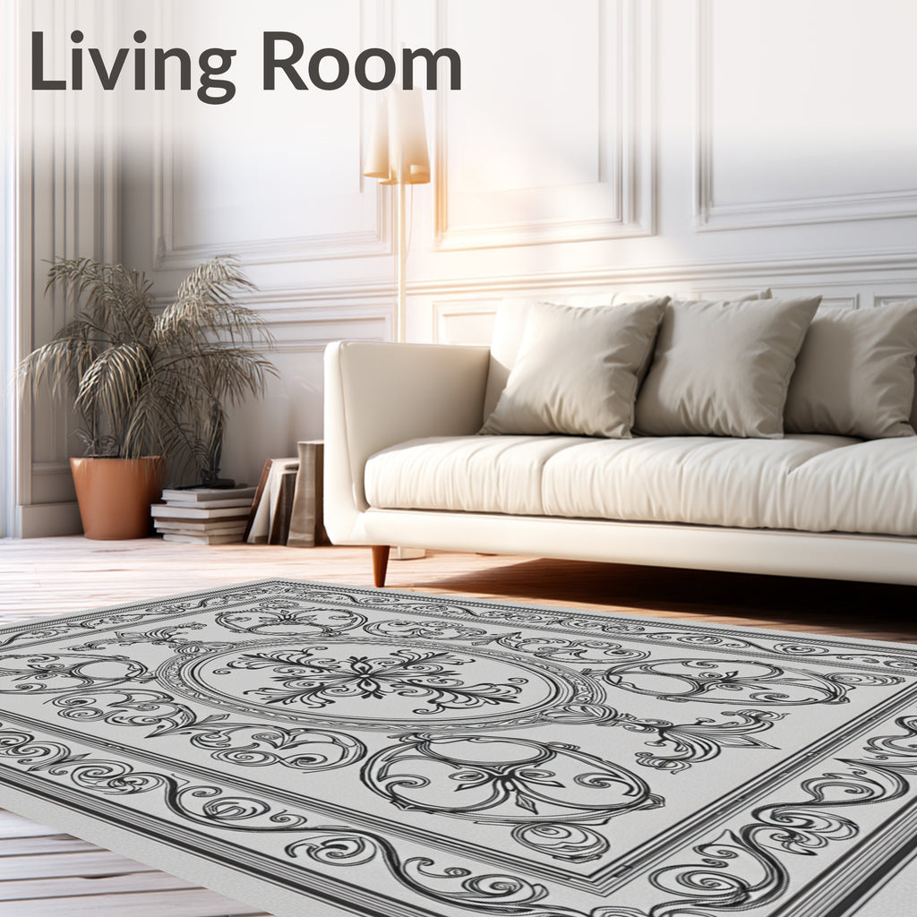 Intricate Scrollwork Oval Medallion Design Rug