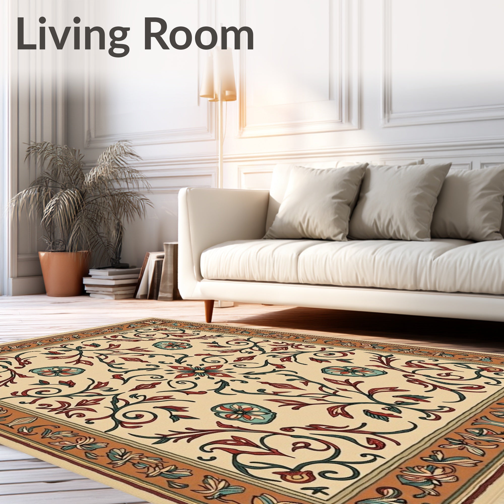 Elegant Floral Scroll Pattern Rug