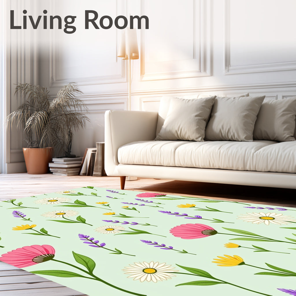 Whimsical Floral Garden Pattern Design Rug