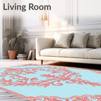 Coral Floral Scroll Patterned Rug