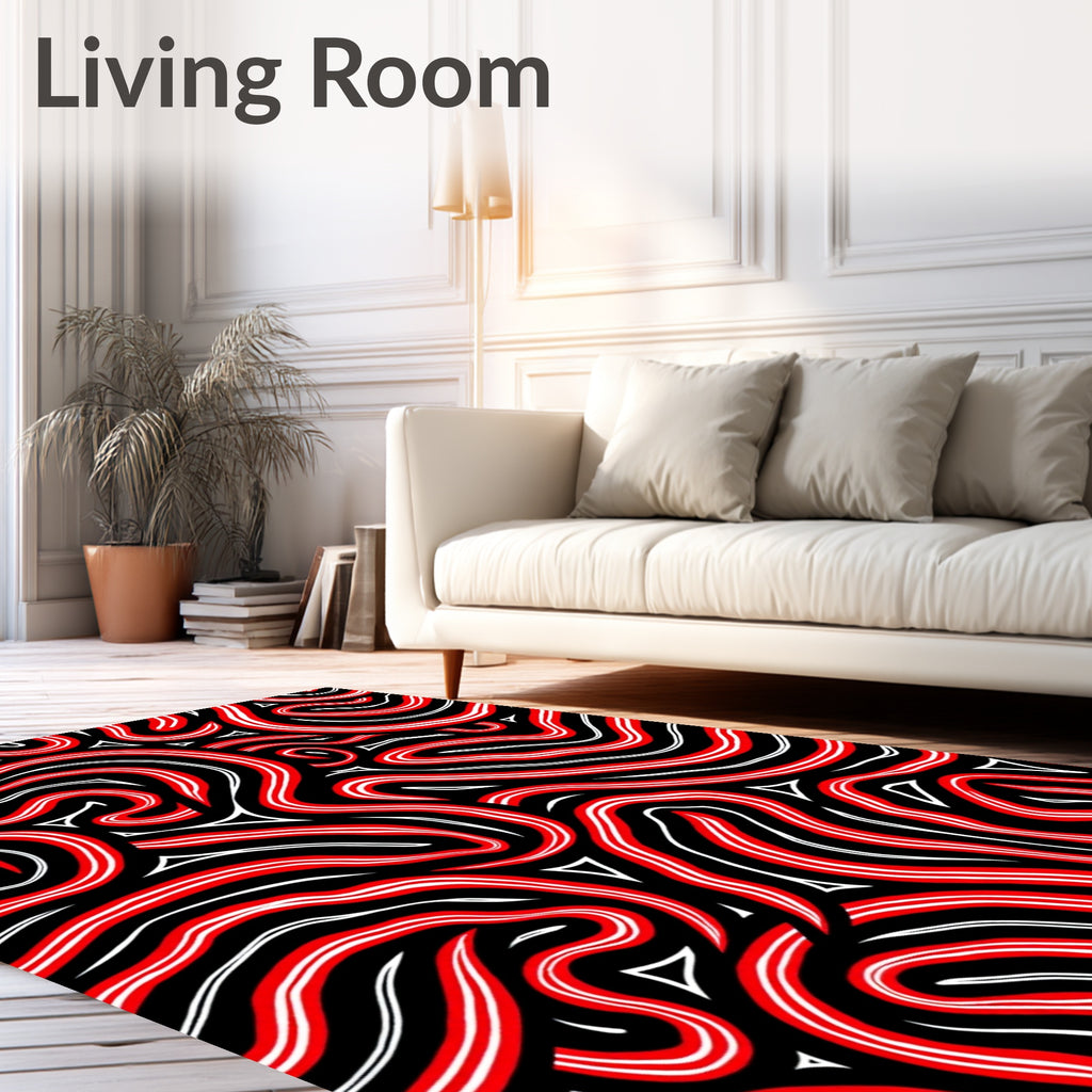 Bold Red White Swirl Stripe Rug