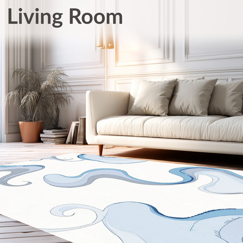 Flowing Blue Cloud-Like Abstract Pattern Rug