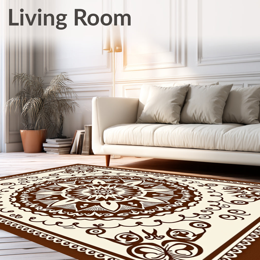 Ornate Coffee Mandala Pattern Rug
