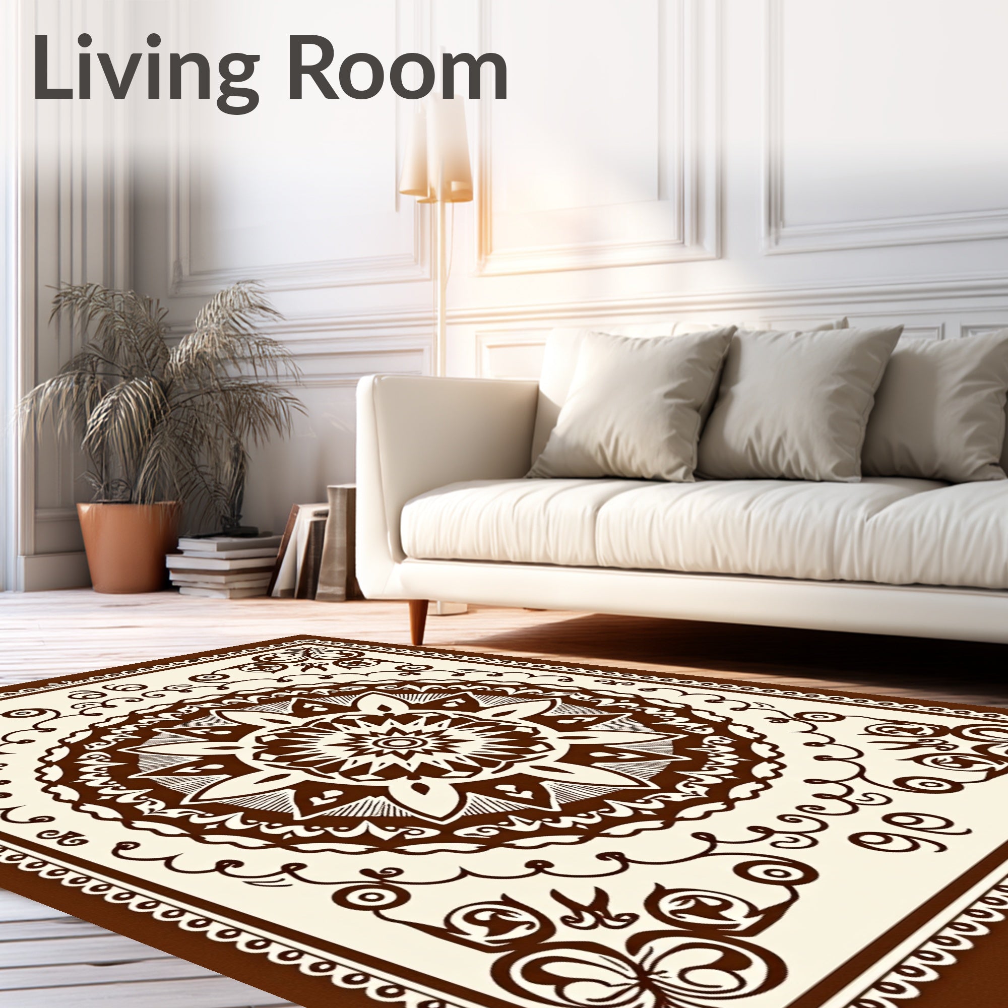 Ornate Coffee Mandala Pattern Rug