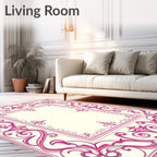 Ornate Pink Floral Scroll Border Rug