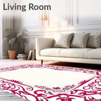 Ornate Crimson Scrollwork Design Rug