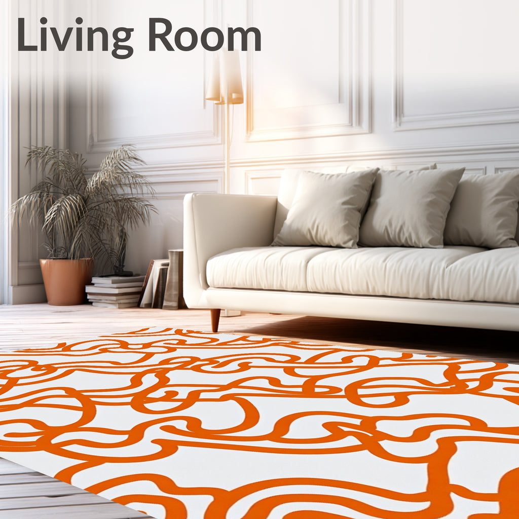 Abstract Orange Line Swirl Pattern Rug