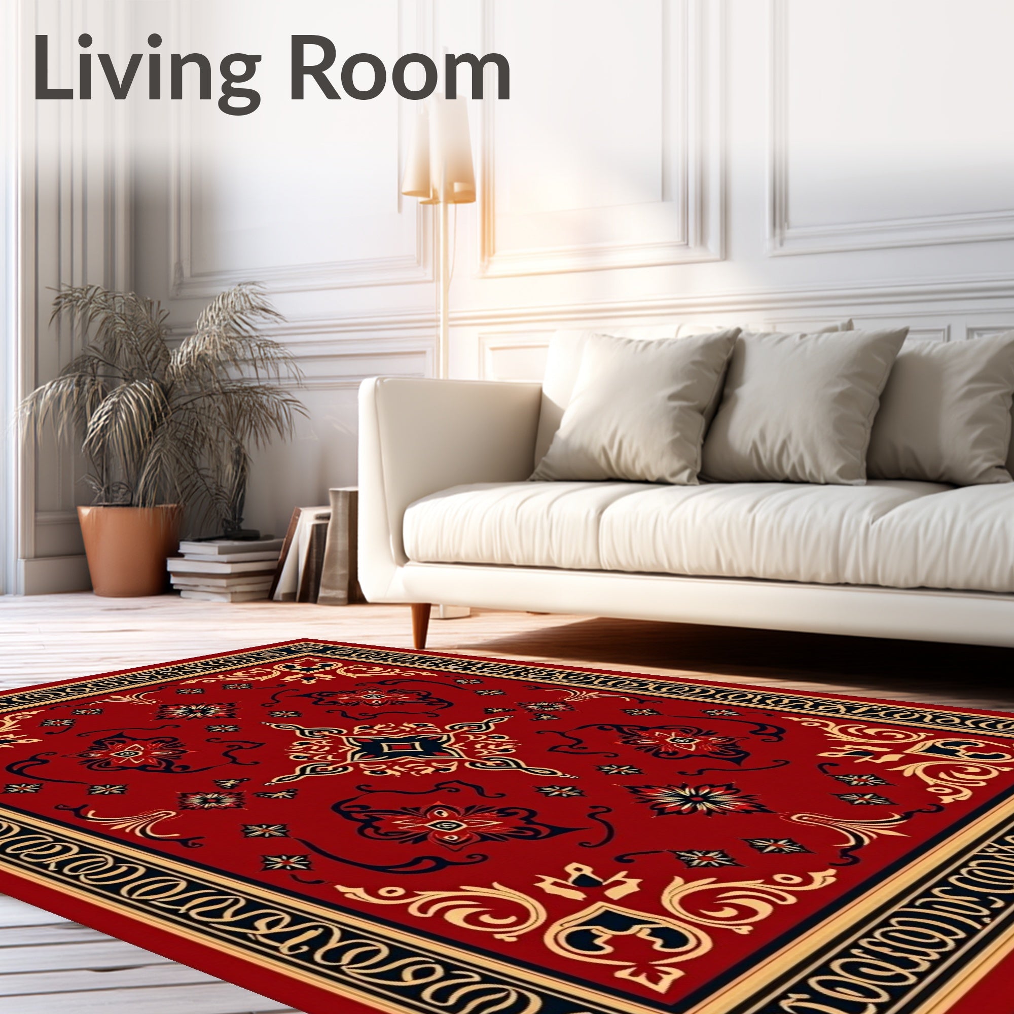 Grand Floral Scrollwork Red Rug