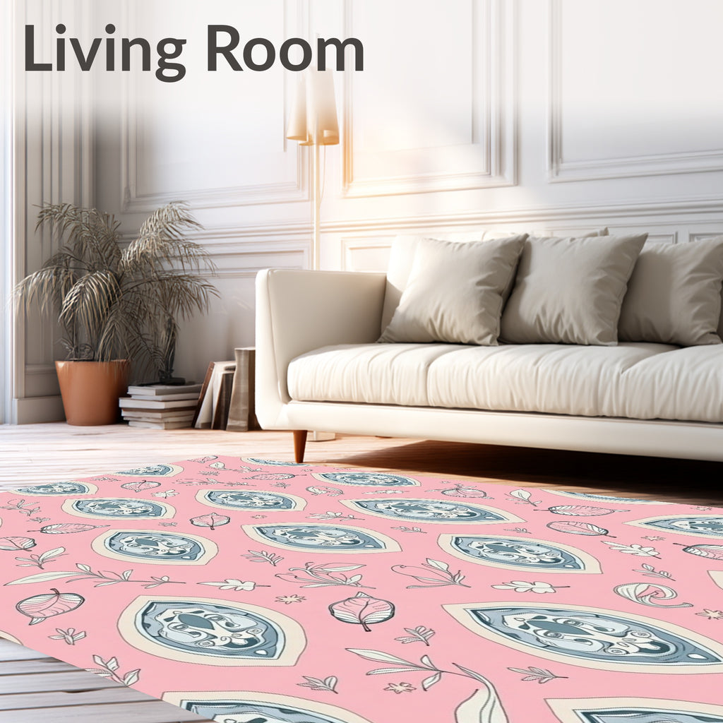 Pink And Blue Leafy Droplet Design Rug