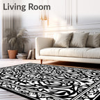 Ornate Black White Floral Pattern Rug