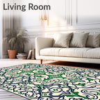 Ornate Green Ivory Floral Pattern Rug