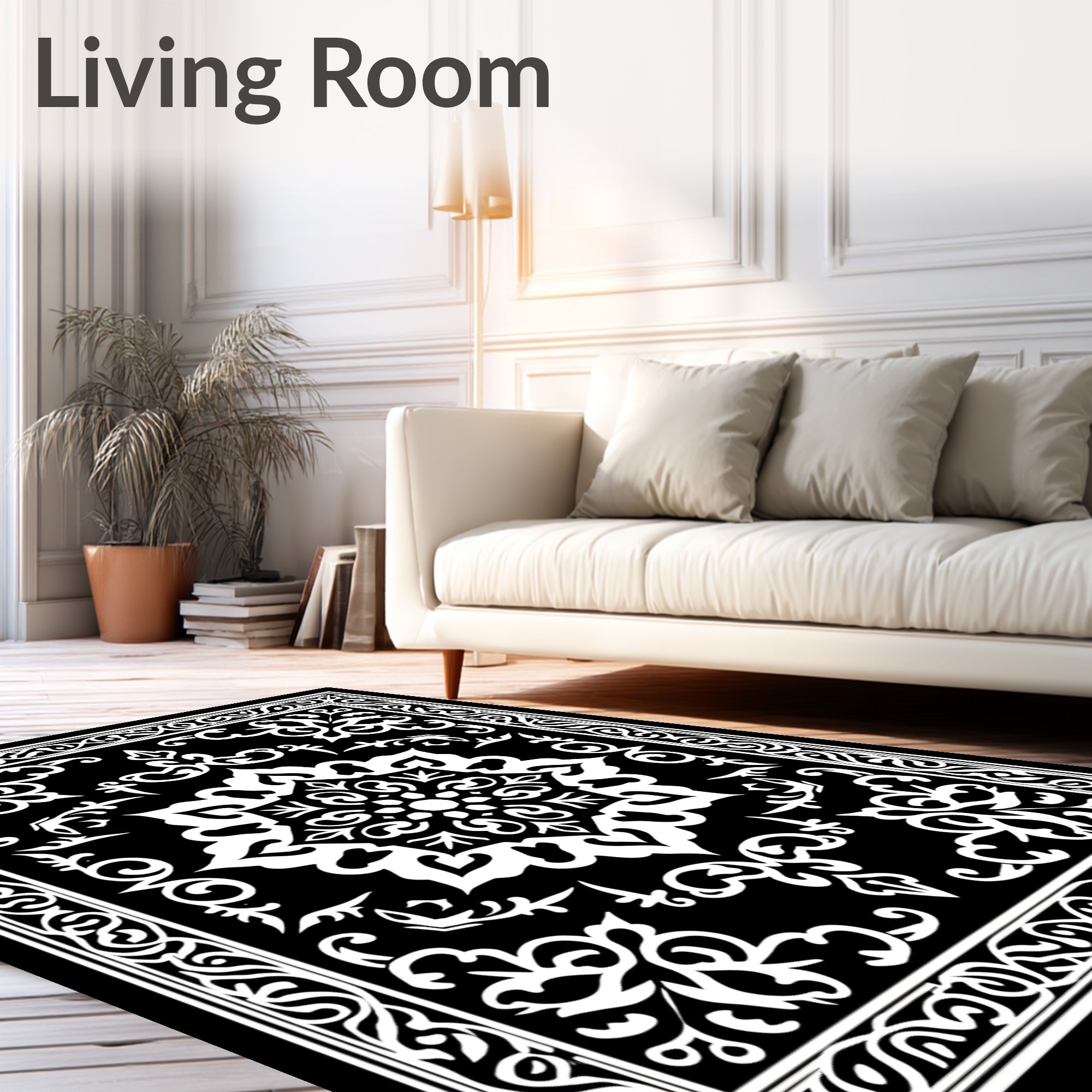 Monochromatic Floral Scrollwork Lace Design Rug