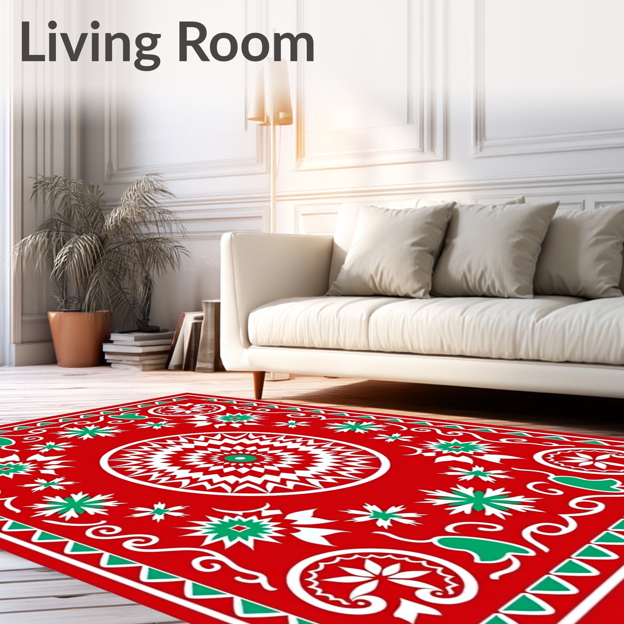 Vibrant Red Geometric Starburst Medallion Rug
