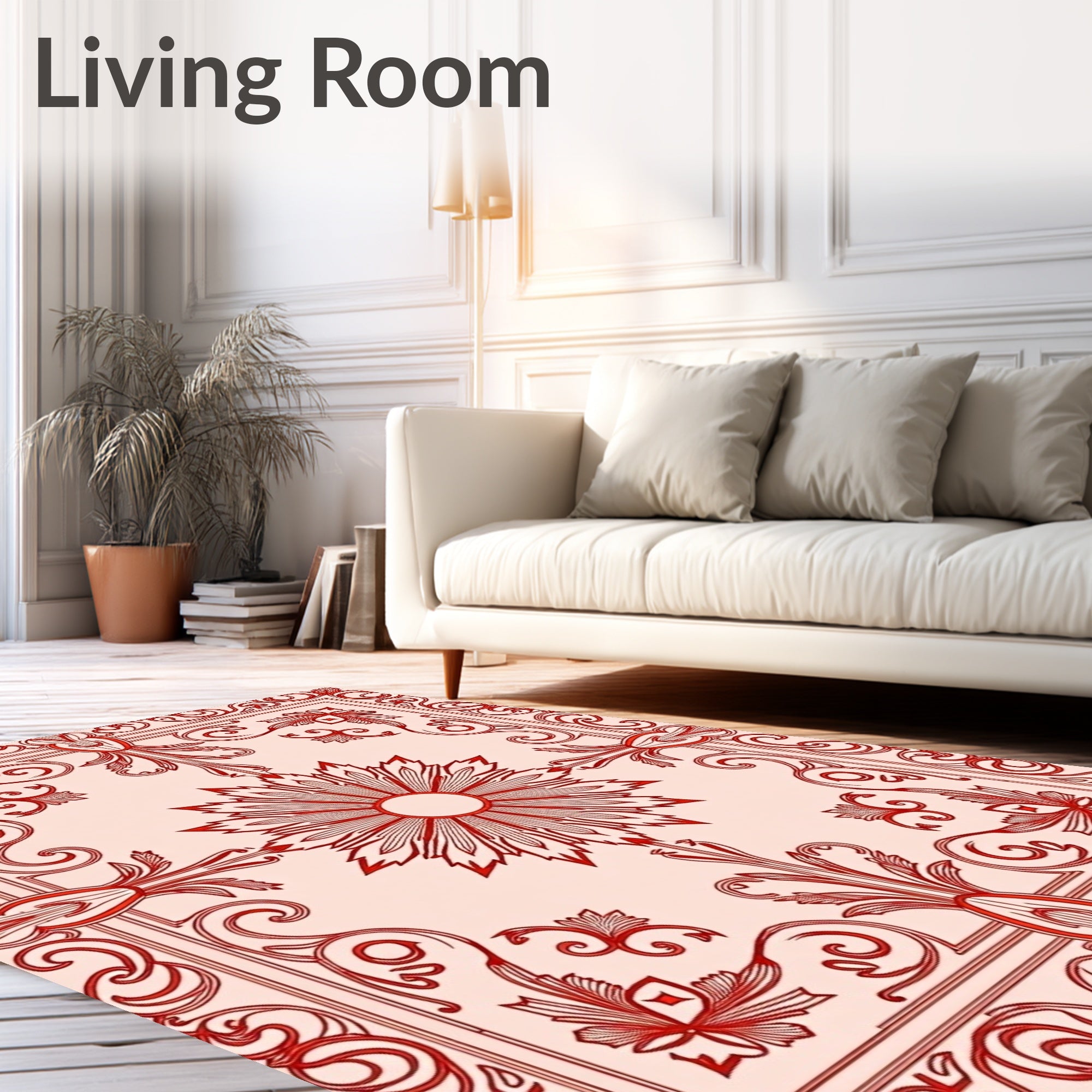 Classic Red Floral Border Design Rug