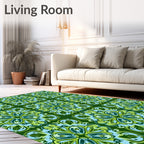Green Blue Floral Ornate Pattern Rug