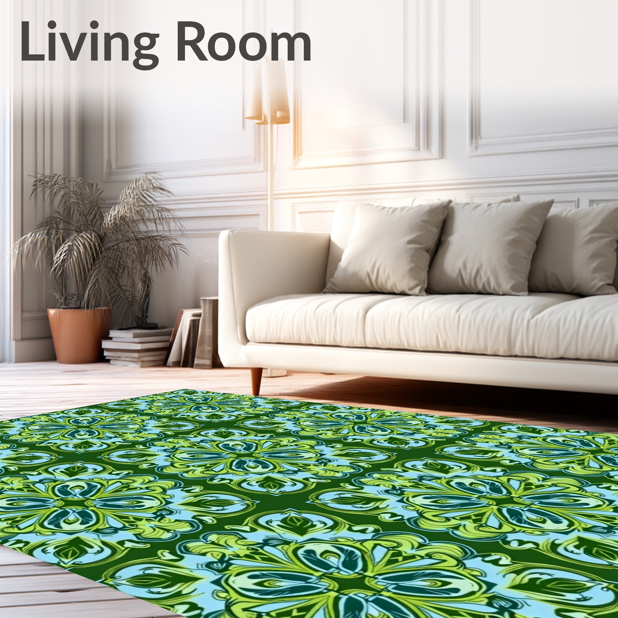 Green Blue Floral Ornate Pattern Rug