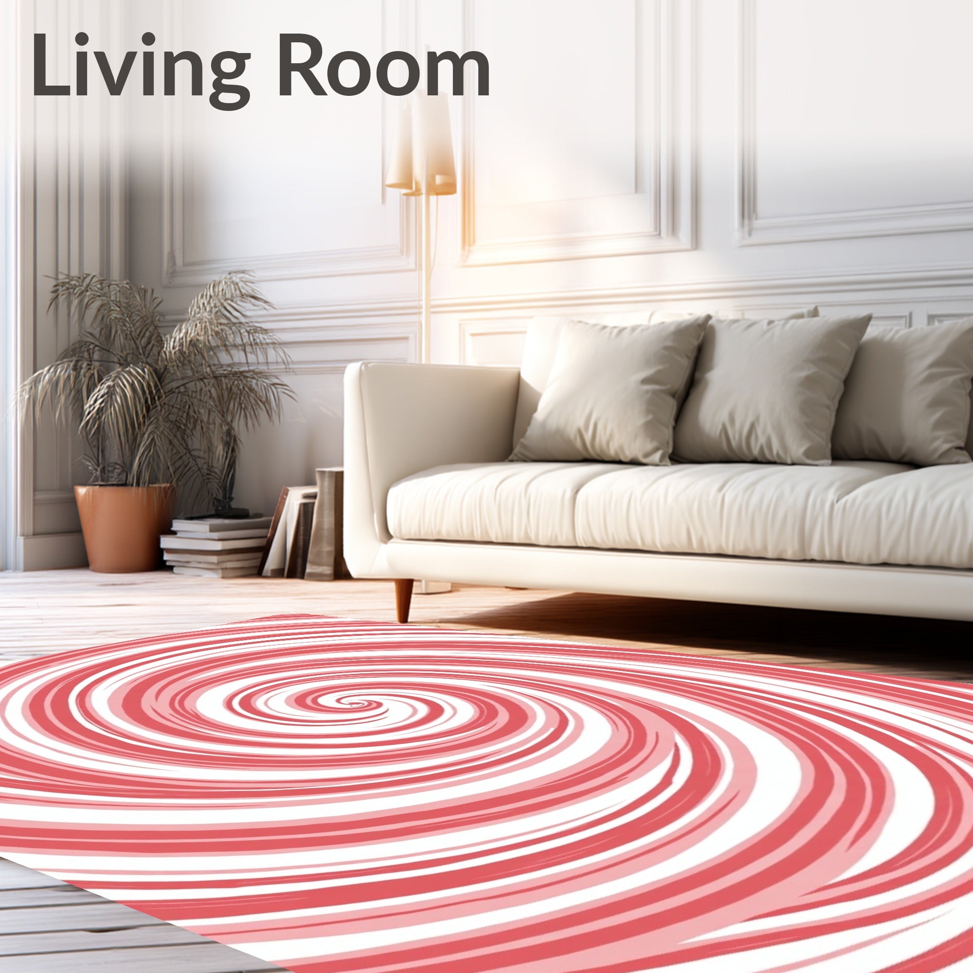 Red and White Swirl Pattern Area Rug