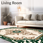 Elegant Brown Green Floral Medallion Rug