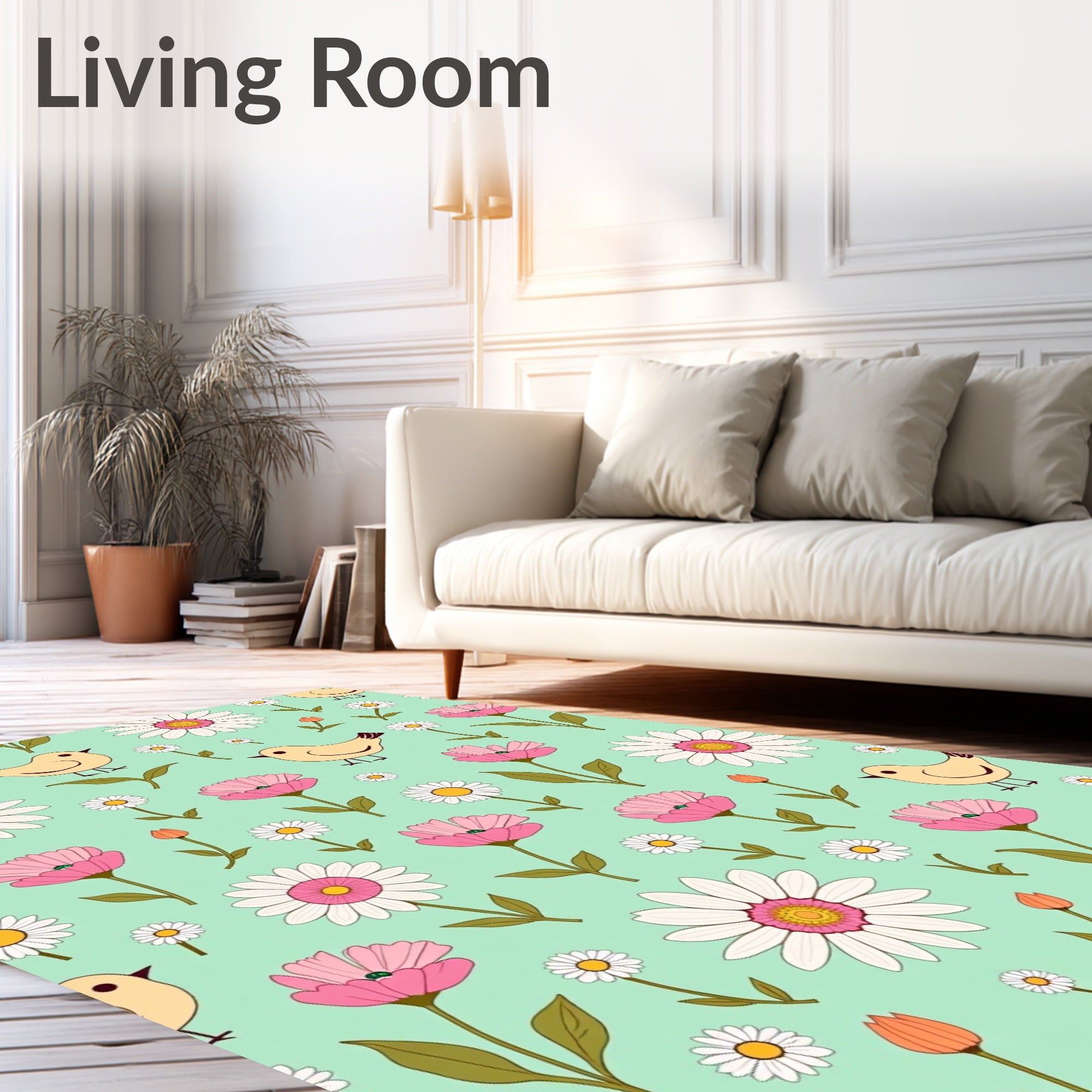 Charming Birds and Daisy Garden Pattern Rug