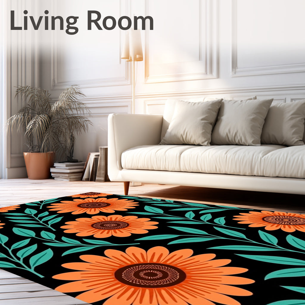 Orange Floral Stylized Pattern Rug