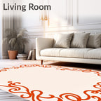 Orange Floral Swirl Scroll Border Rug