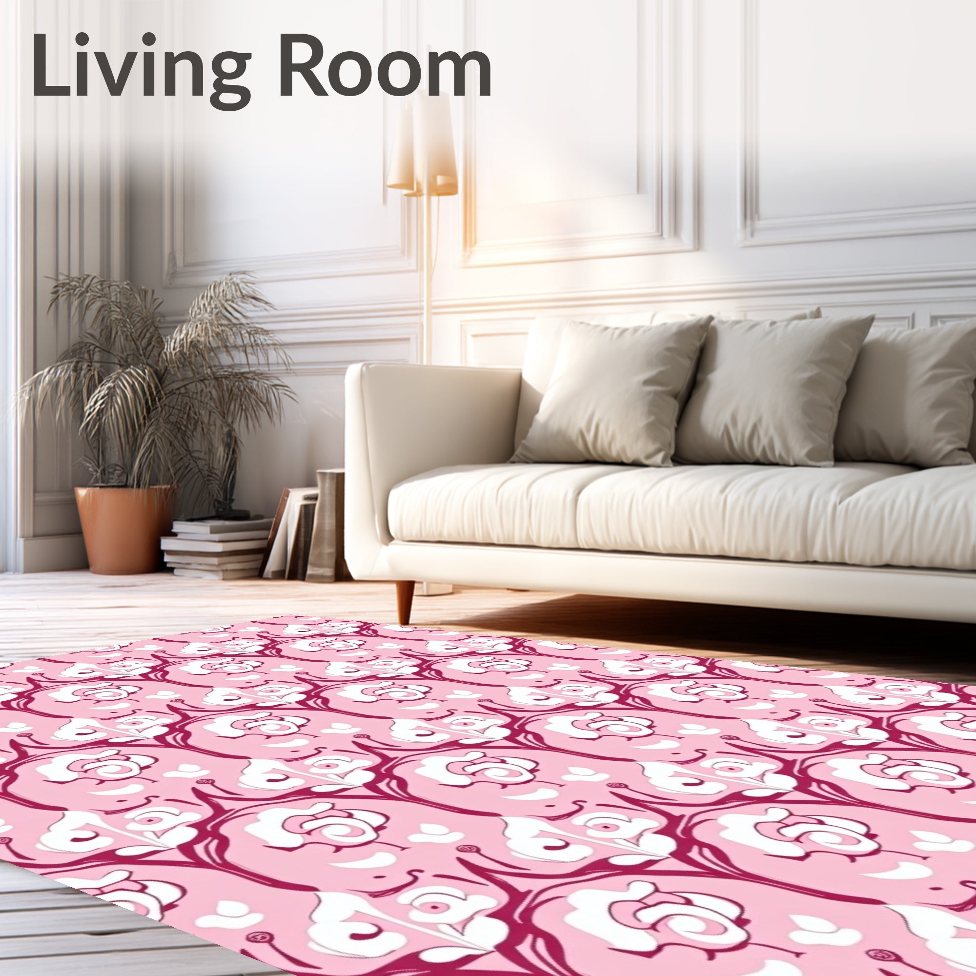 Pink Floral and Leaf Art Nouveau Rug