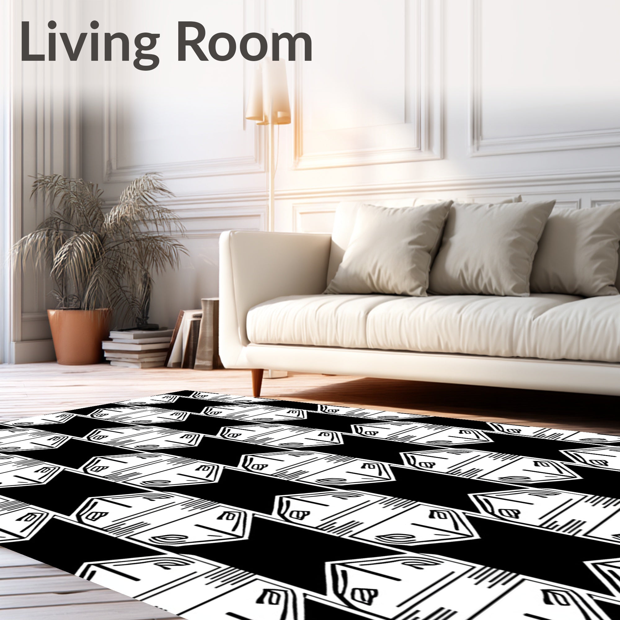 Sharp Black White Graphic Geometric Pattern Rug