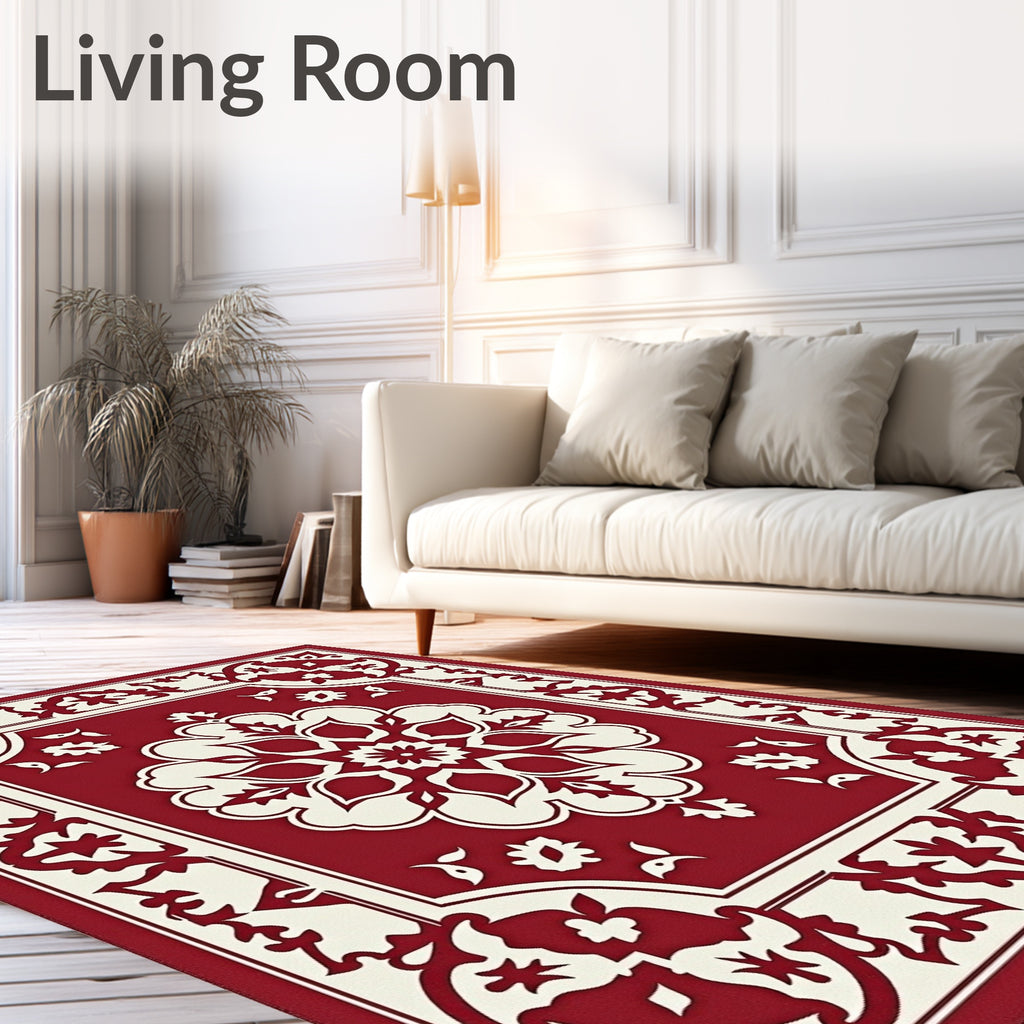 Rich Red Floral Medallion Design Rug